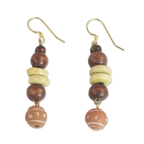 Alternate image for Handcrafted Sese Wood and Ceramic Earrings from Ghana Remembrance Beads