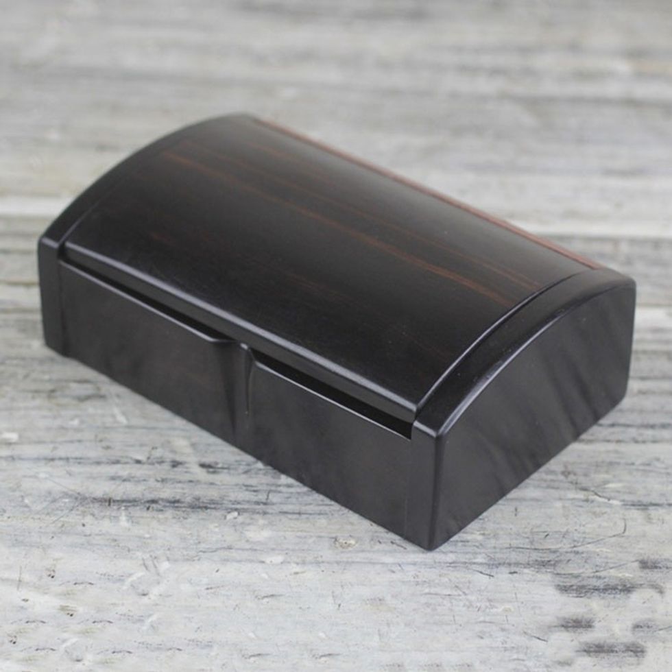 Hand Crafted Ebony Wood Decorative Box Ghana 6 Inches 'Minimalist Keeper'