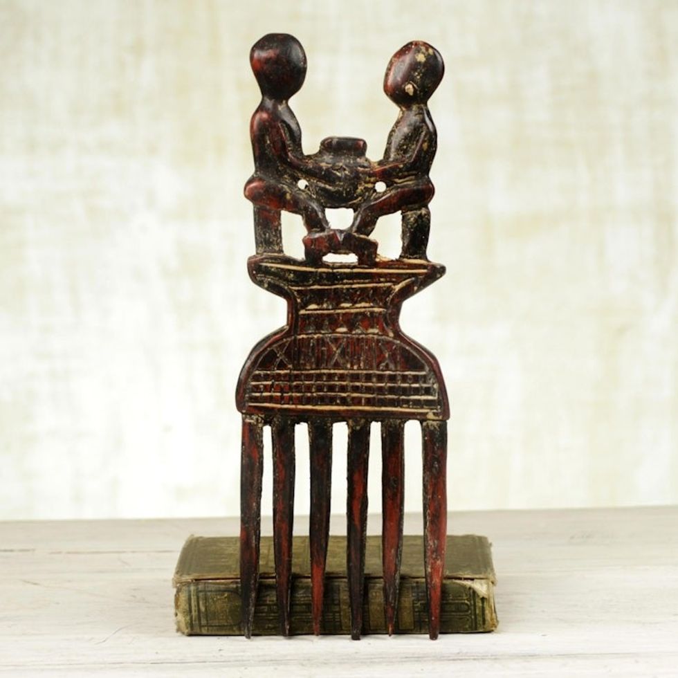 Handcrafted Sese Wood Comb Wall Accent from Ghana 'Adamfo Pa Comb'