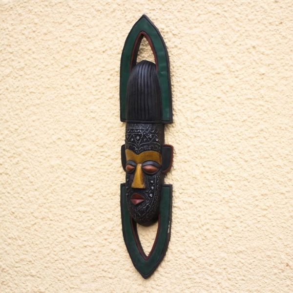 Alternate image for Hand Carved African Sese Wood and Aluminum Mask from Ghana North and South