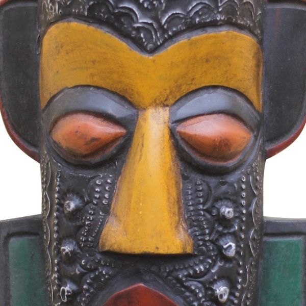 Alternate image for Hand Carved African Sese Wood and Aluminum Mask from Ghana North and South