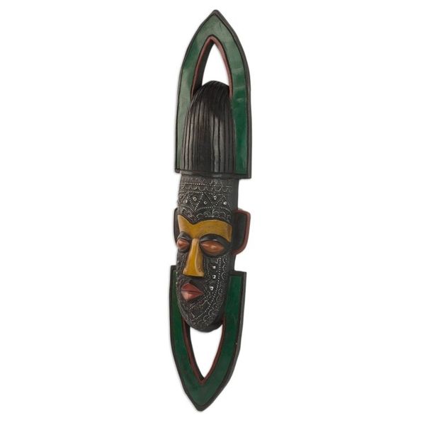 Alternate image for Hand Carved African Sese Wood and Aluminum Mask from Ghana North and South
