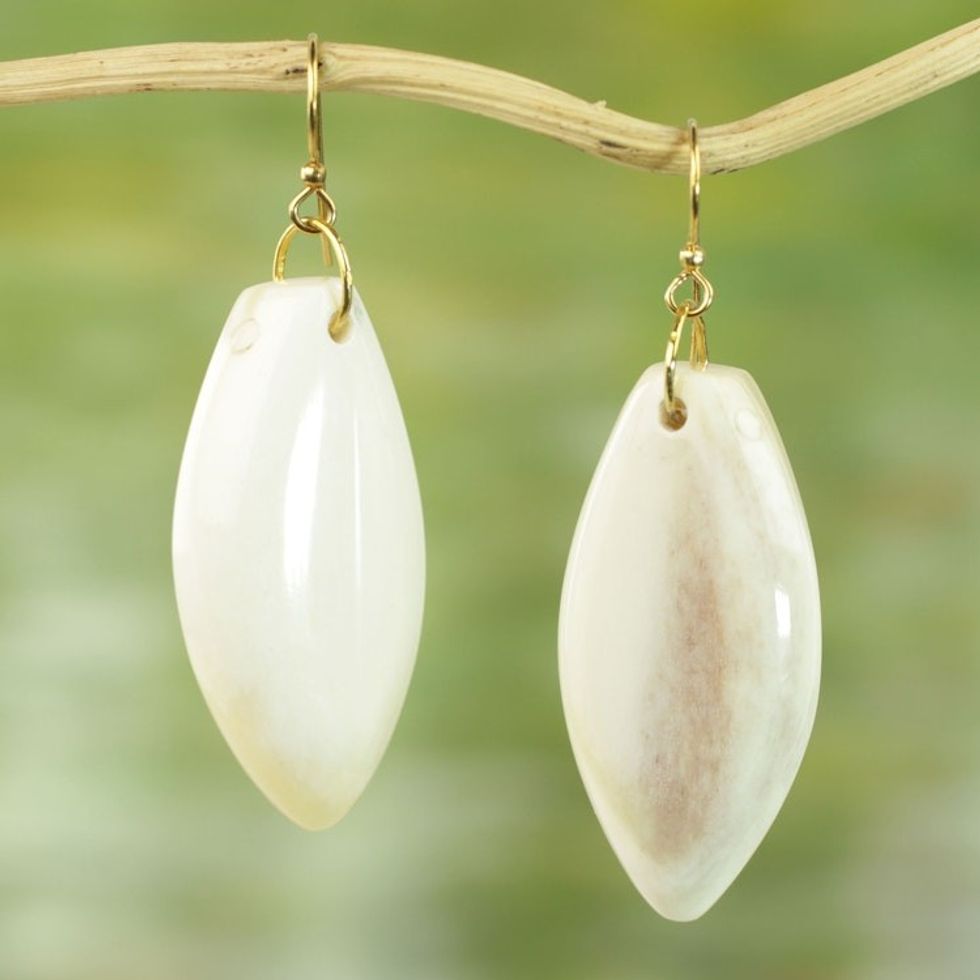 Hand Crafted Cow Bone Dangle Earrings from West Africa 'Natural Path'