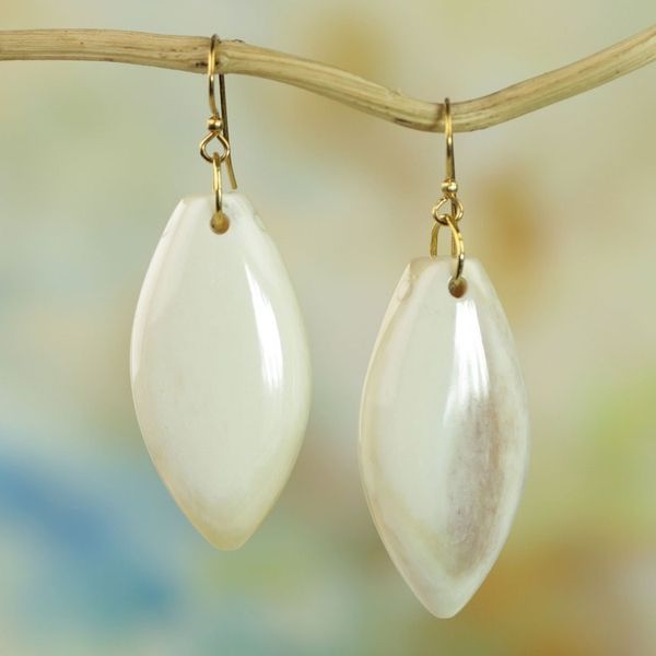 Alternate image for Hand Crafted Cow Bone Dangle Earrings from West Africa Natural Path