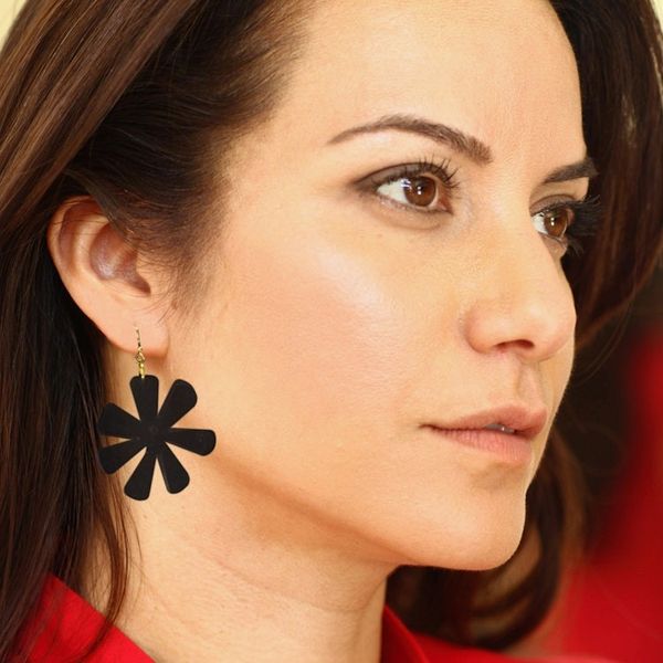 Alternate image for Ebony Wood Adinkra Flower Dangle Earrings from Ghana Fofoo Flower