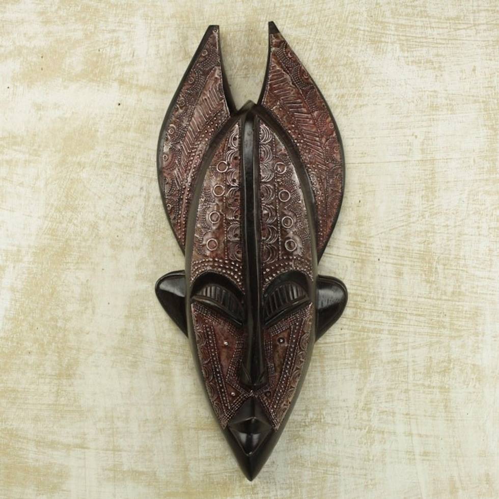 Sese Wood and Aluminum Plated Dan Mask from Ghana 'Dan Festival'