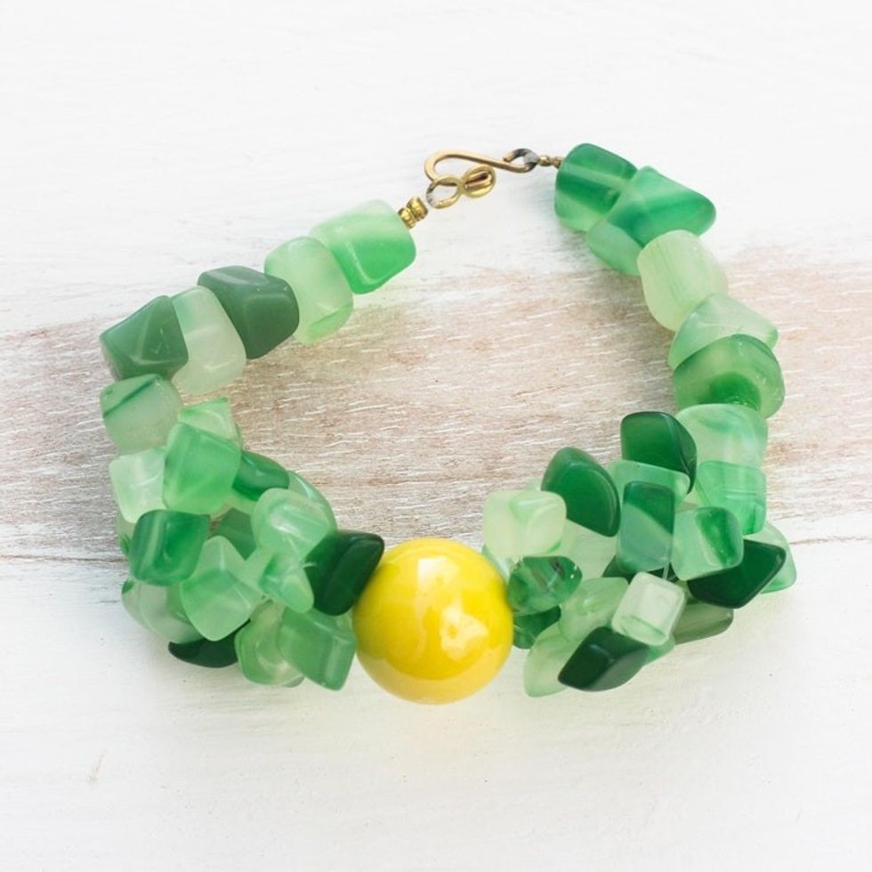 Handmade Agate Beaded Bracelet with Recycled Glass Beads 'Selorm'