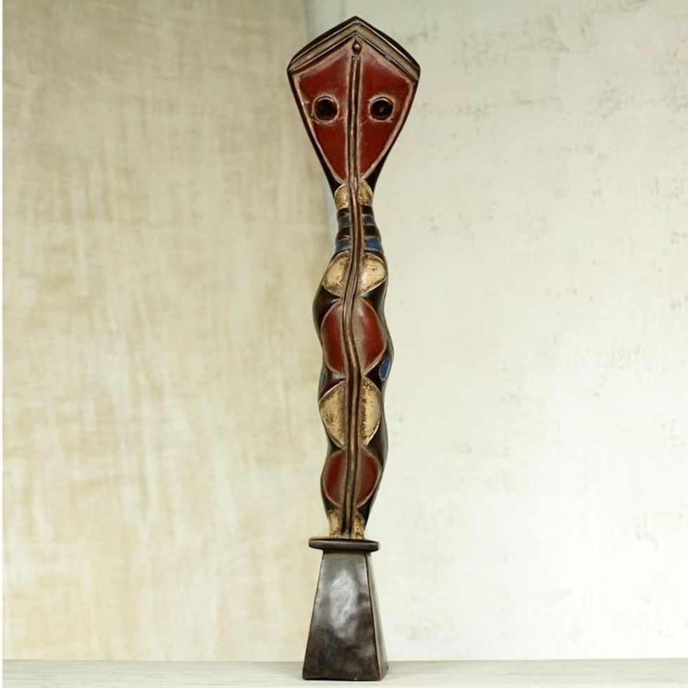 Hand Carved African Serpent Sculpture from Ghana 'Baga Protective Serpent I'