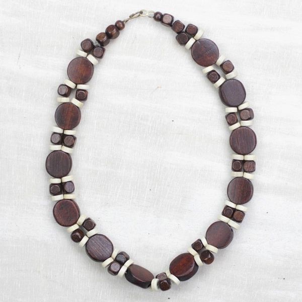 Alternate image for Brown and White Wood Beaded Necklace from Ghana Guidance