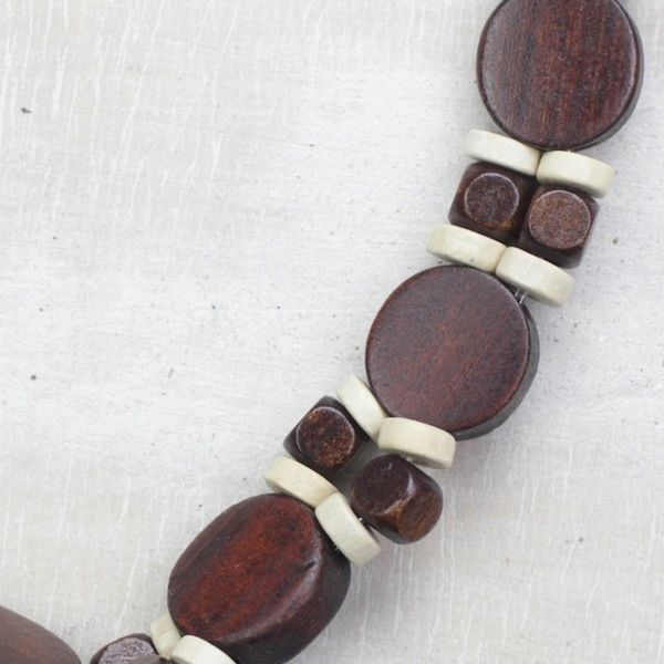 Alternate image for Brown and White Wood Beaded Necklace from Ghana Guidance
