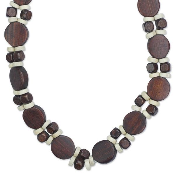 Alternate image for Brown and White Wood Beaded Necklace from Ghana Guidance