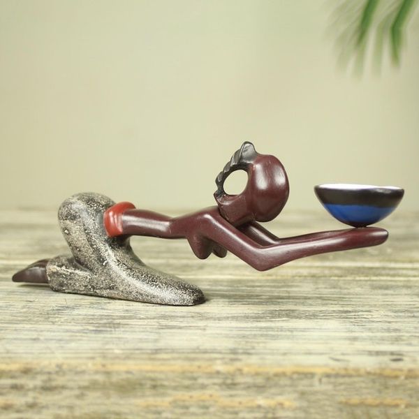 Alternate image for Artisan Crafted Wood and Clay Sculpture from Ghana Blue Offering Bowl