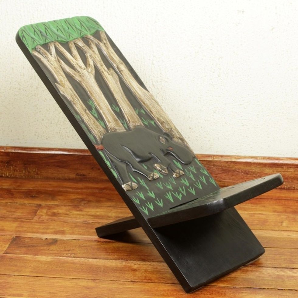 Artisan Crafted Wildlife Theme West African Wood Lazy Chair 'African Jungle'