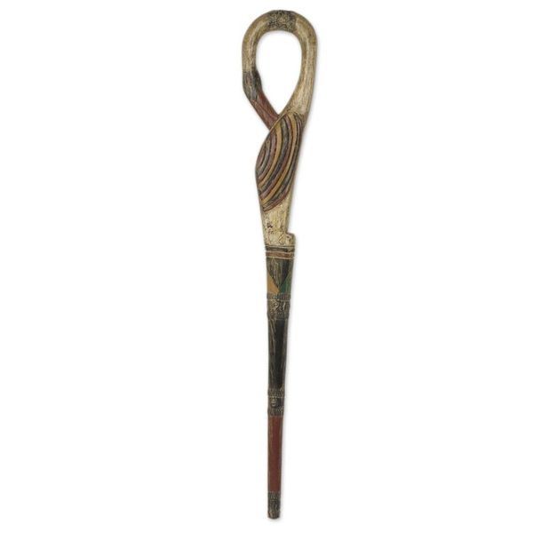 Alternate image for African Adinkra Theme Hand Carved Walking Stick Look Back