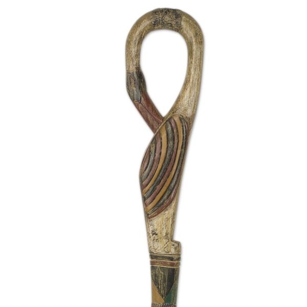 Alternate image for African Adinkra Theme Hand Carved Walking Stick Look Back