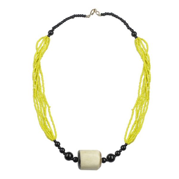 Alternate image for Yellow and Black Beaded Glass Horn Pendant Necklace Graceful Sunshine