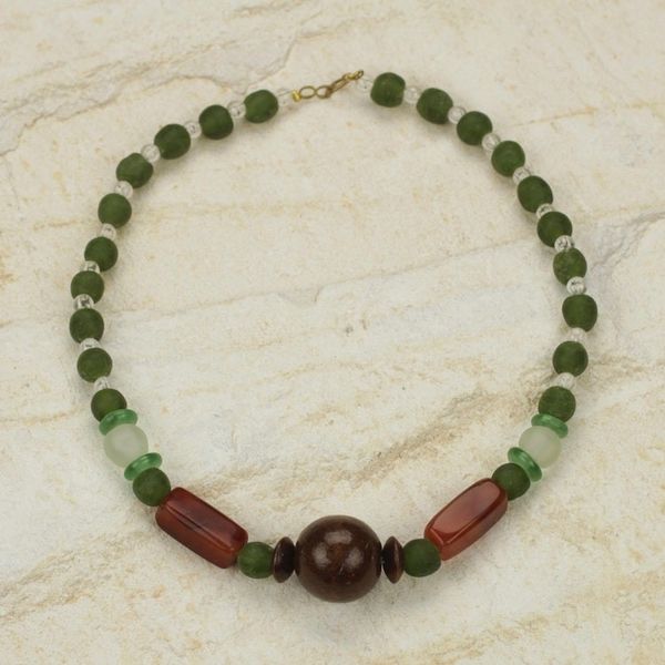Alternate image for Eco Friendly Handcrafted Recycled Bead Necklace with Agate With Gladness
