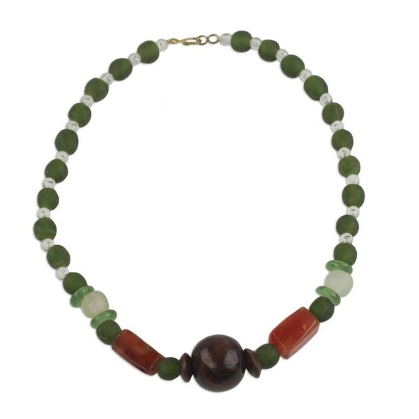 Alternate image for Eco Friendly Handcrafted Recycled Bead Necklace with Agate With Gladness