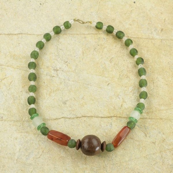Alternate image for Eco Friendly Handcrafted Recycled Bead Necklace with Agate With Gladness