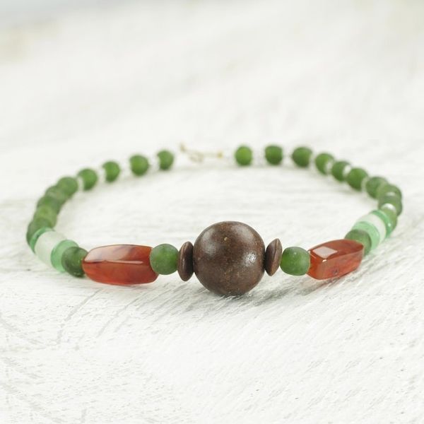 Alternate image for Eco Friendly Handcrafted Recycled Bead Necklace with Agate With Gladness