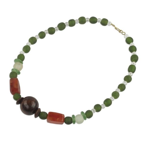 Alternate image for Eco Friendly Handcrafted Recycled Bead Necklace with Agate With Gladness