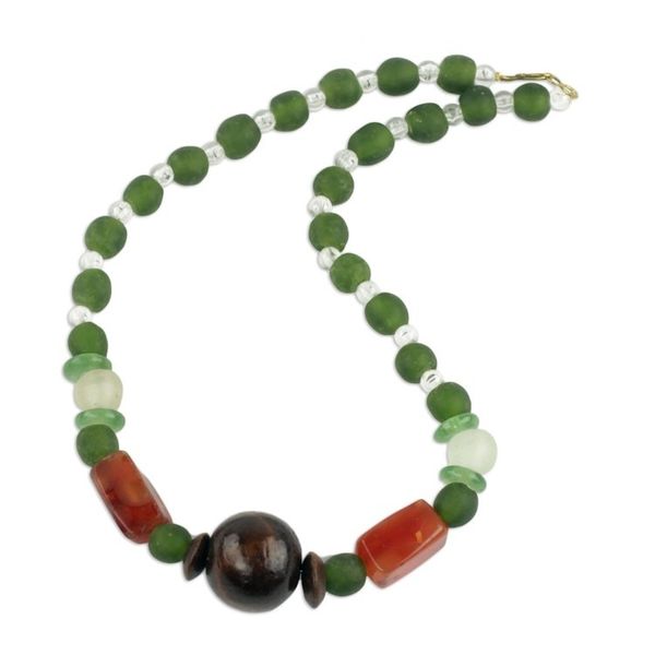 Alternate image for Eco Friendly Handcrafted Recycled Bead Necklace with Agate With Gladness