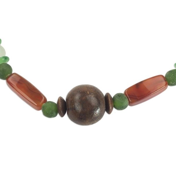 Alternate image for Eco Friendly Handcrafted Recycled Bead Necklace with Agate With Gladness