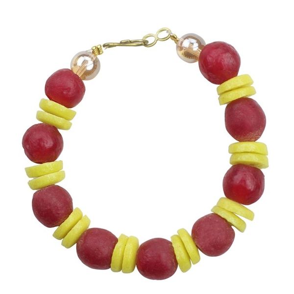 Alternate image for Red and Yellow Striped Recycled Glass Beaded Bracelet Frosty Berries