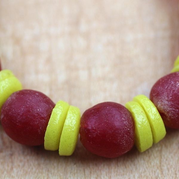 Alternate image for Red and Yellow Striped Recycled Glass Beaded Bracelet Frosty Berries