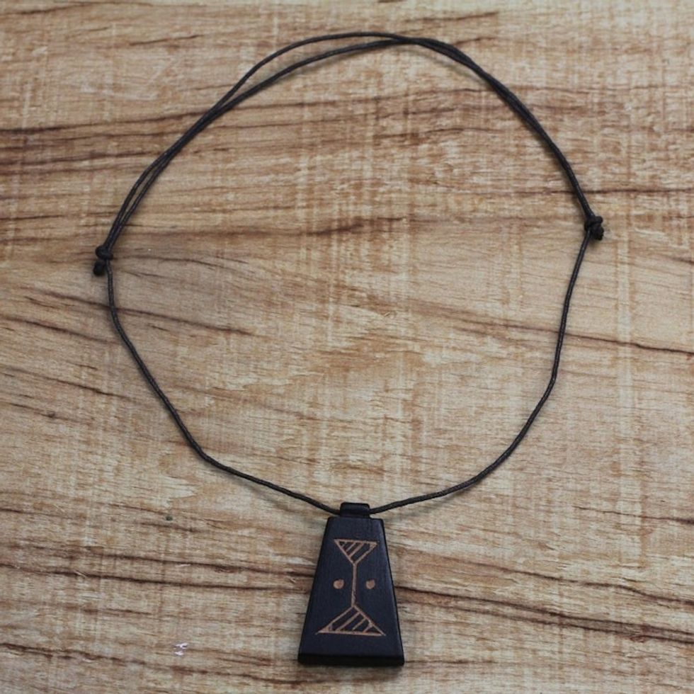 Long Sese Wood Pendant Necklace Hand Crafted in Ghana 'Our Time'