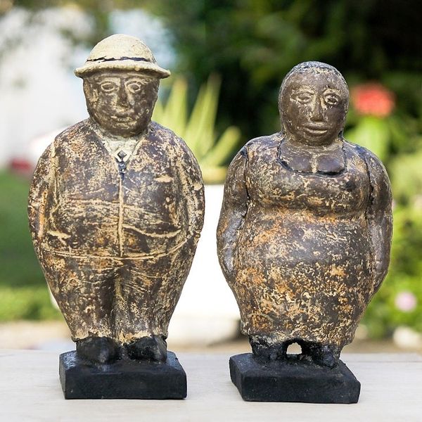 Alternate image for Pair of Ceramic Figurines of a Man and Woman from Ghana Charming Couple