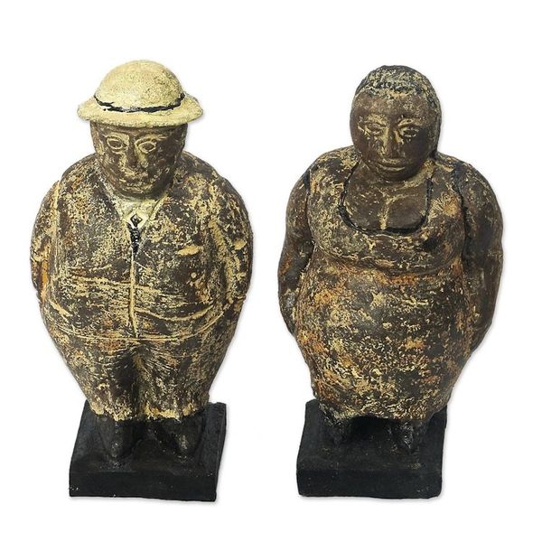Alternate image for Pair of Ceramic Figurines of a Man and Woman from Ghana Charming Couple