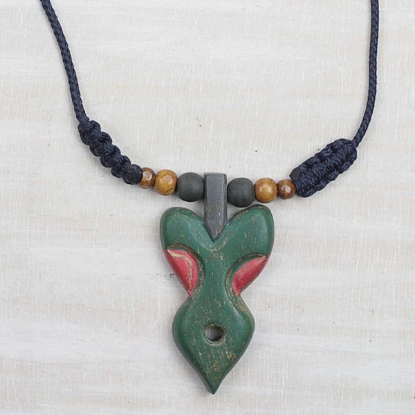 Alternate image for Green and Red Wood Pendant Necklace on Adjustable Cord Akuma Mu Nsem