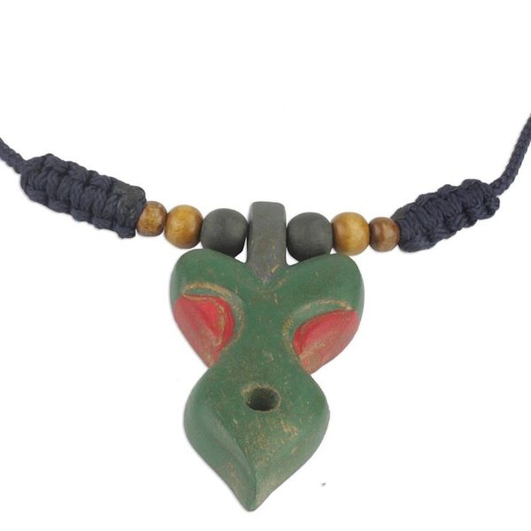 Alternate image for Green and Red Wood Pendant Necklace on Adjustable Cord Akuma Mu Nsem