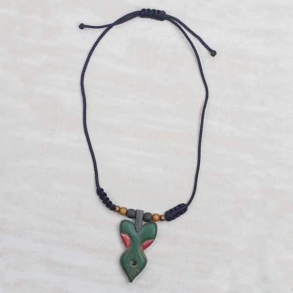 Alternate image for Green and Red Wood Pendant Necklace on Adjustable Cord Akuma Mu Nsem