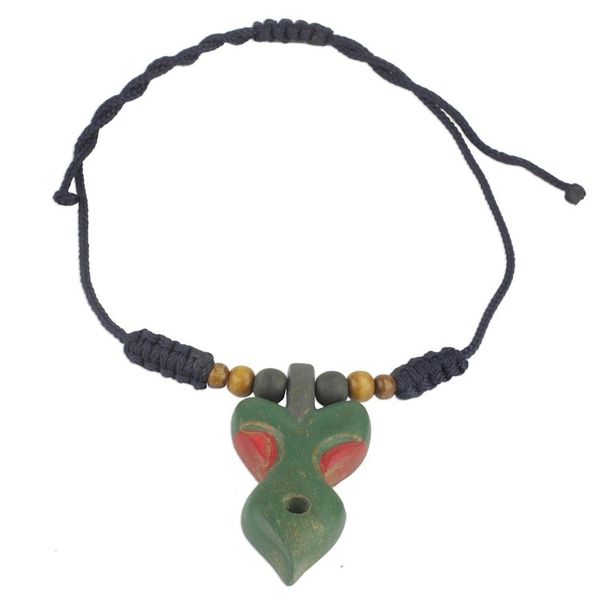 Alternate image for Green and Red Wood Pendant Necklace on Adjustable Cord Akuma Mu Nsem