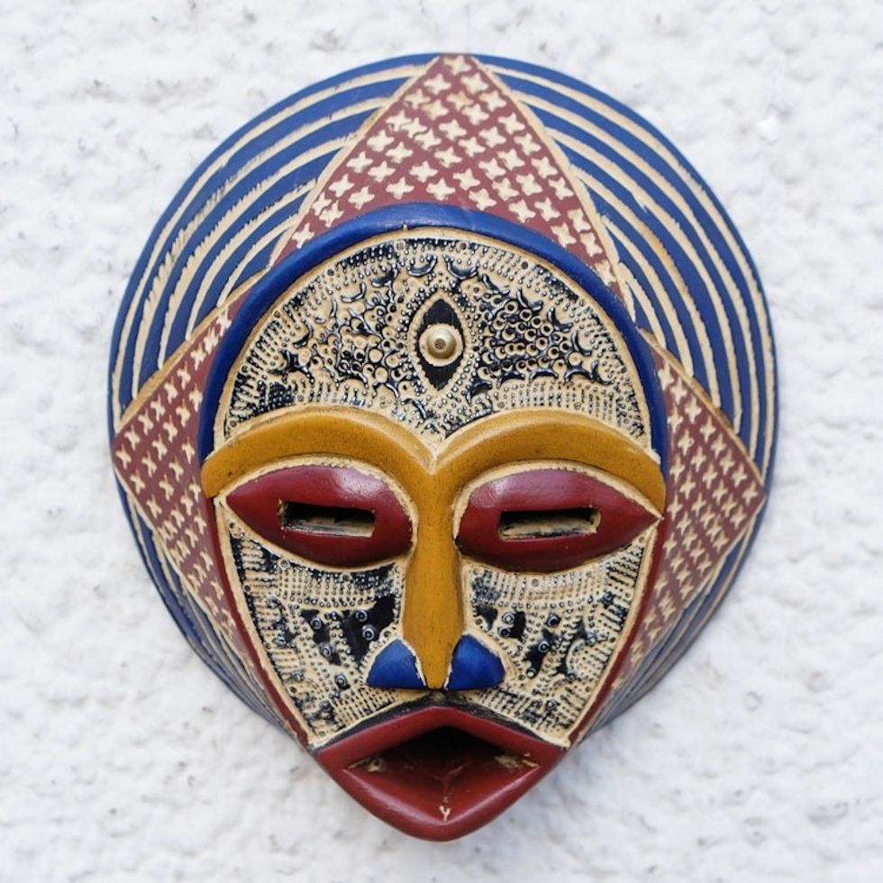 Ewe Culture African Wood Mask Handmade by Ghana Artisan 'Kafuinam'
