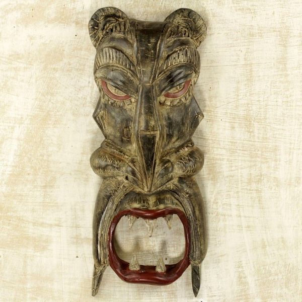 Alternate image for Hand Carved Wood African Tiger Mask from Ghana Teeth of the Tiger