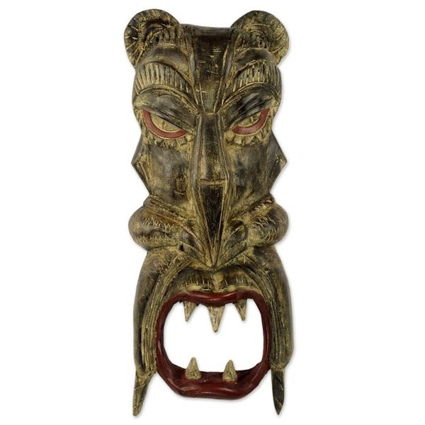 Alternate image for Hand Carved Wood African Tiger Mask from Ghana Teeth of the Tiger