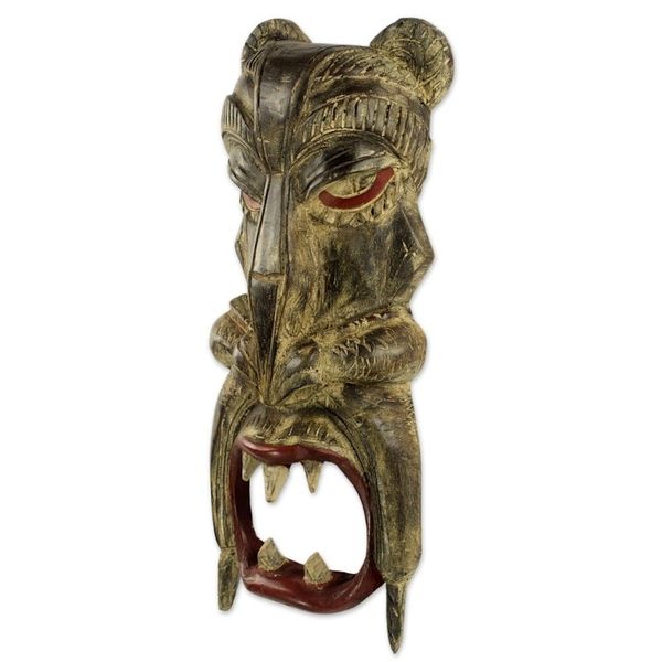 Alternate image for Hand Carved Wood African Tiger Mask from Ghana Teeth of the Tiger