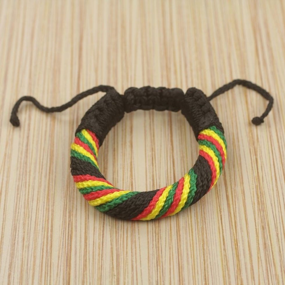 Hand Made Men's Cord Bracelet in Black and Multicolor 'Krobo Sunshine'