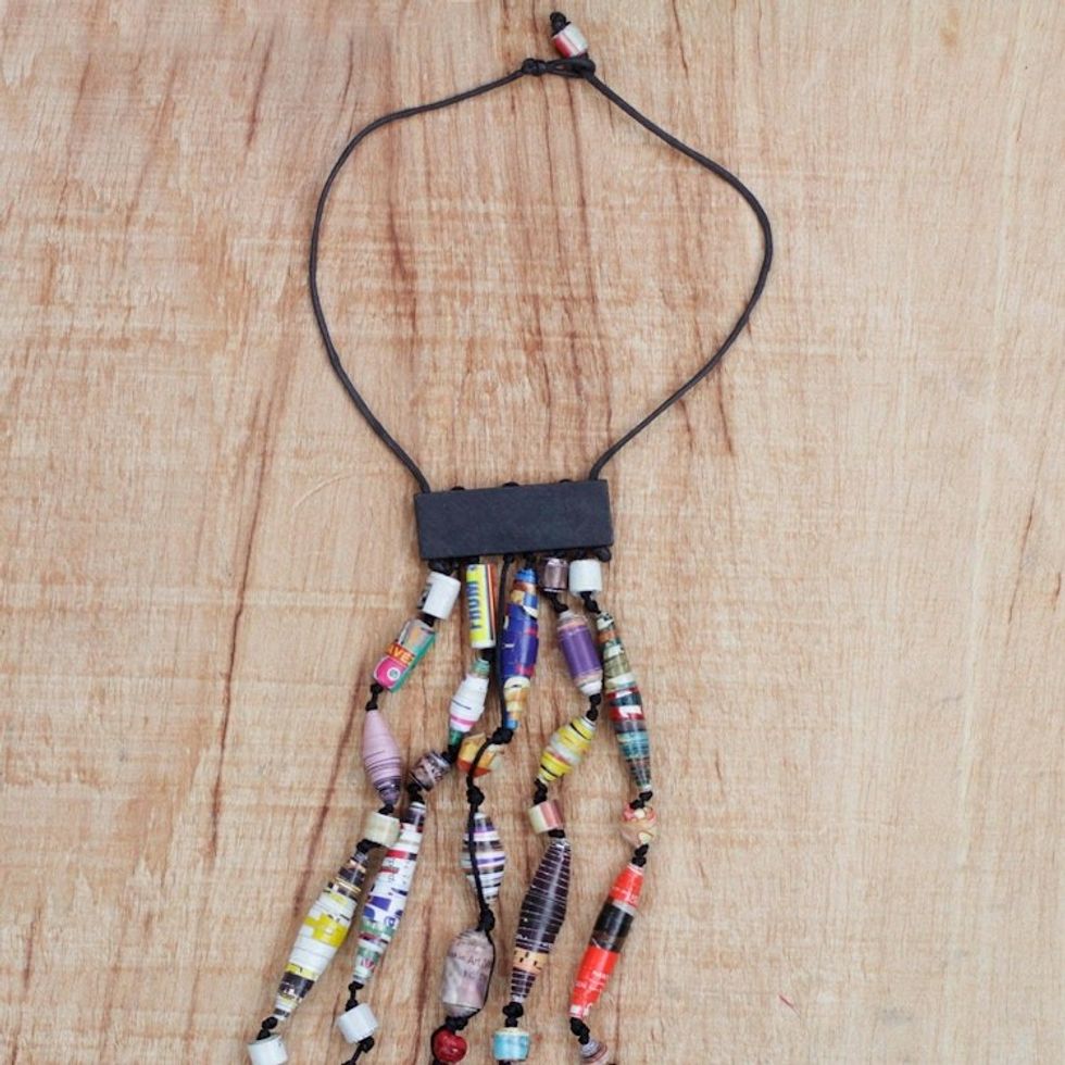 Recycled Paper Waterfall Necklace Crafted in Ghana 'Eco Tradition'