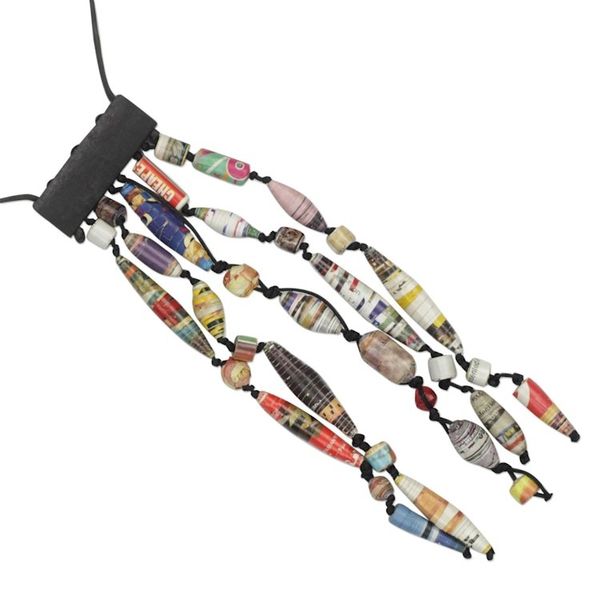 Alternate image for Recycled Paper Waterfall Necklace Crafted in Ghana Eco Tradition
