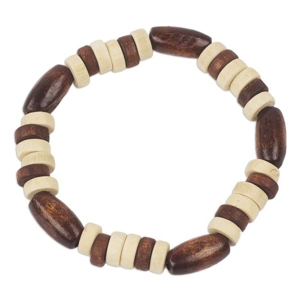 Alternate image for Artisan Crafted Wood Beaded Stretch Bracelet from Ghana Chocolate