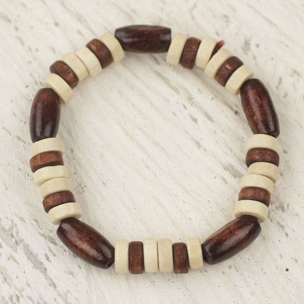 Alternate image for Artisan Crafted Wood Beaded Stretch Bracelet from Ghana Chocolate
