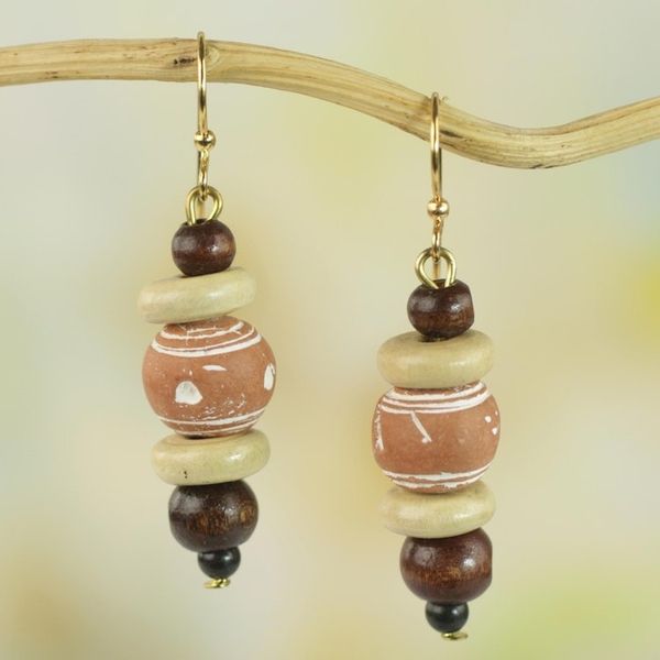 Alternate image for Sese Wood and Ceramic Dangle Earrings from Ghana Sweet Beads