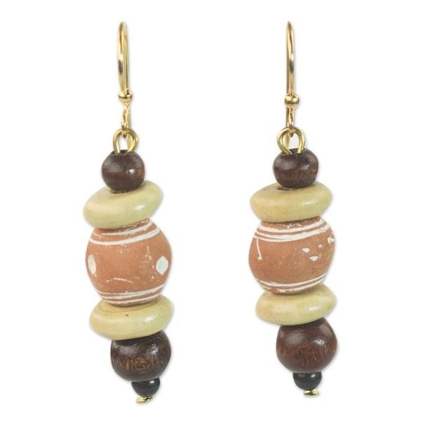 Alternate image for Sese Wood and Ceramic Dangle Earrings from Ghana Sweet Beads
