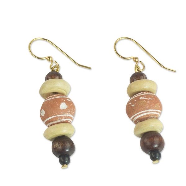 Alternate image for Sese Wood and Ceramic Dangle Earrings from Ghana Sweet Beads