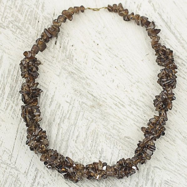 Alternate image for Brown Agate Beaded Necklace from West Africa Majestic Woodland