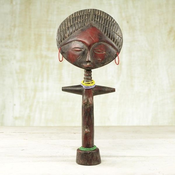 Alternate image for Handcrafted African Sese Wood Doll with Recycled Glass Beads Yaa Doll